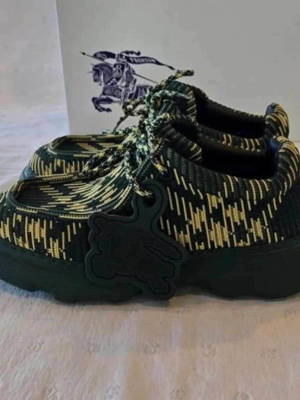 NIB Burberry Creeper Check Woven Derby Shoes Primrose Ip Check Green Size 40